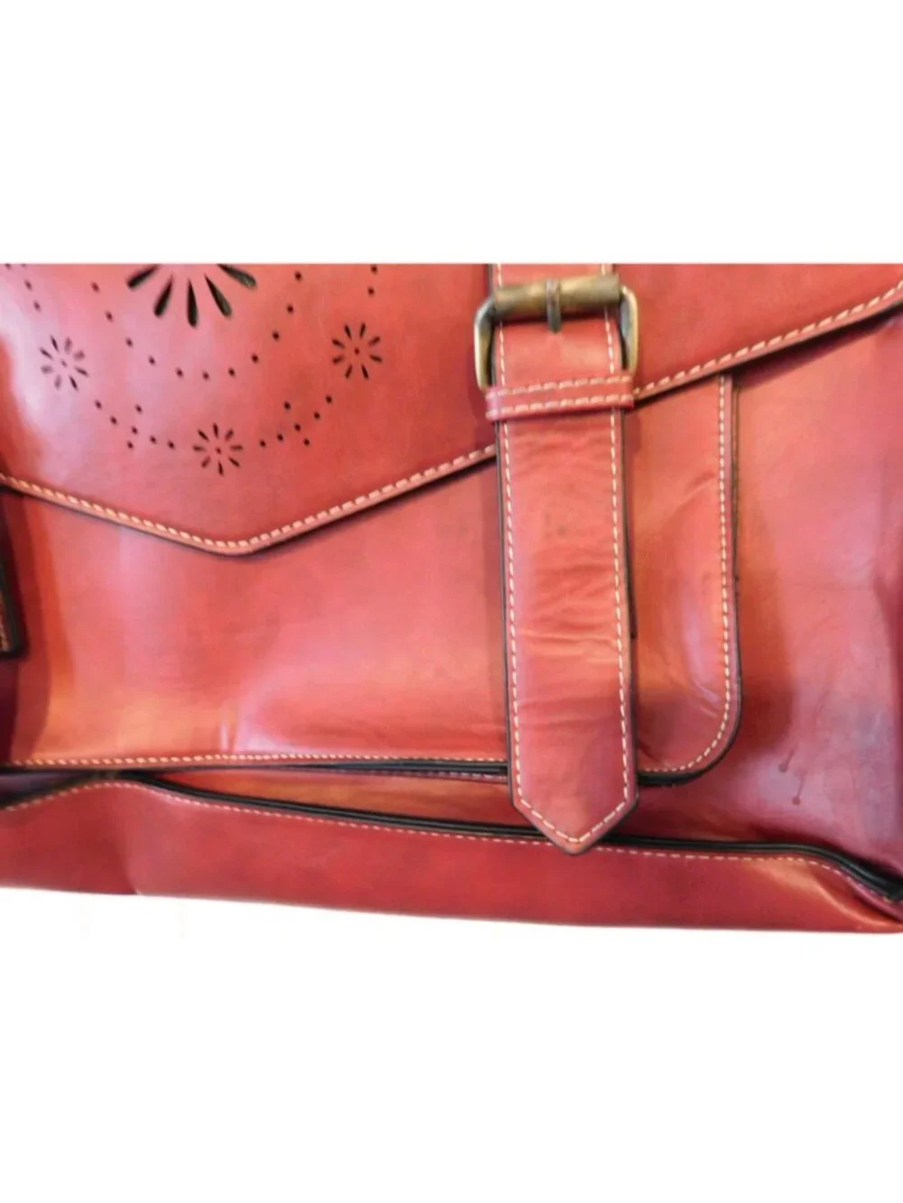 EcoSusi Professor Laptop Bag Satchel Briefcase Red Vegan Leather Crossbody - Picture 3 of 12